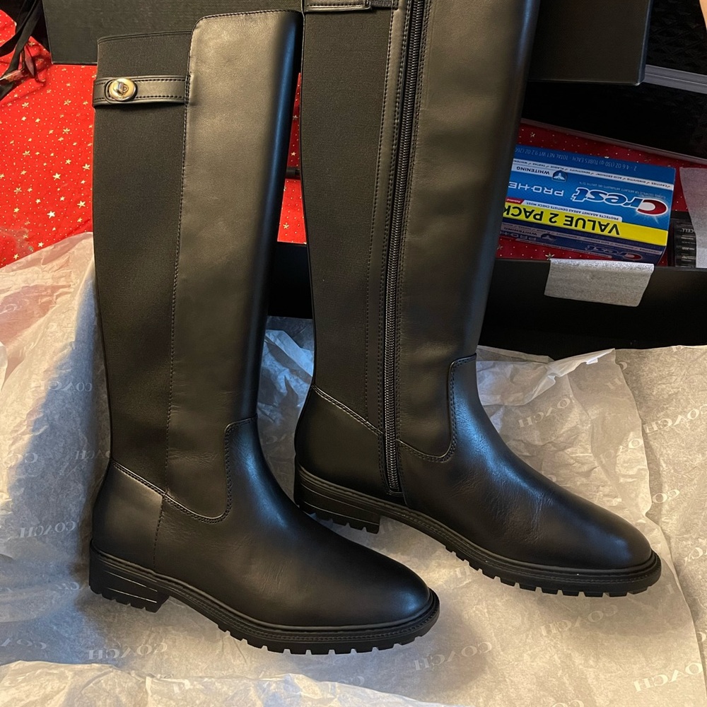 Coach Authentic leather black flat tall boots